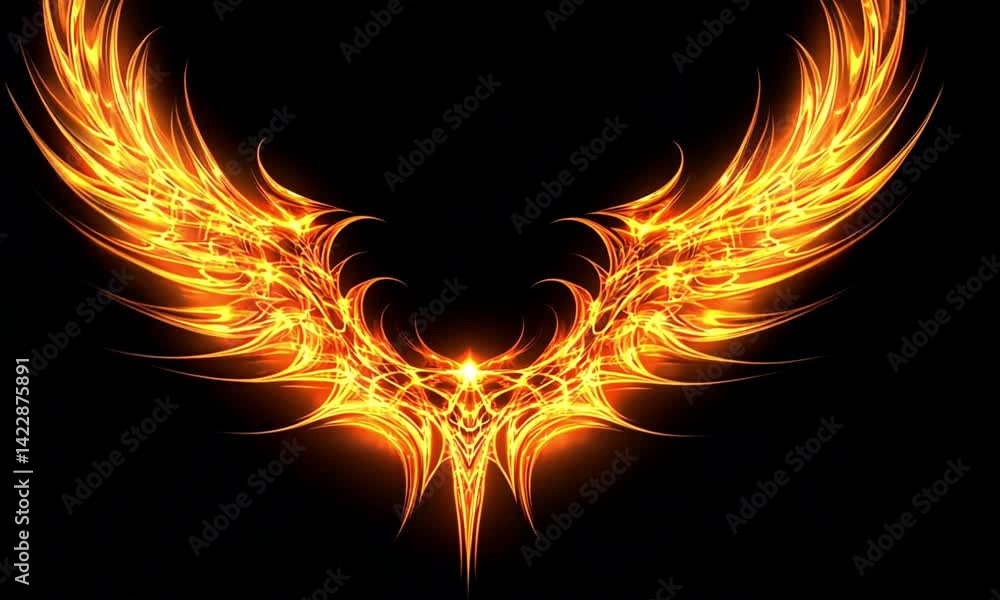 Poster dynamic fiery fractal curves with radiant energy in aerial shot made with generative ai technology