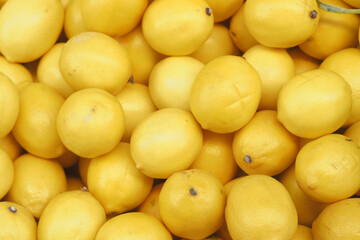 Freshly harvested lemons in a vibrant market display