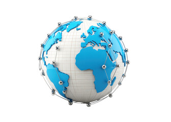 Stylized globe with network connections. Represents global communication, international business, and worldwide connectivity.