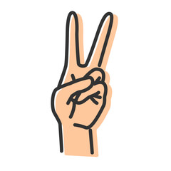 Vector illustration of victory or peace hand sign. Line width editable.