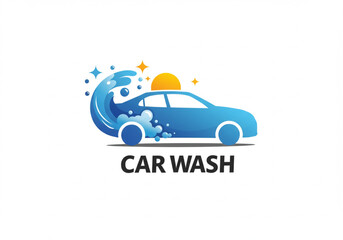 Professional Car Wash Logo &ndash; Clean and Fresh Auto Service Branding with Water and Sun Symbol
