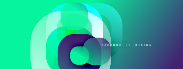 Abstract vibrant layers create dynamic circular composition. Gradient transitions blend turquoise, green, purple hues. Modern design element for backgrounds, presentations.