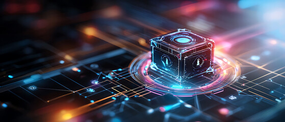 Technological cube digital space 3d visualization futuristic environment abstract viewpoint innovation concept