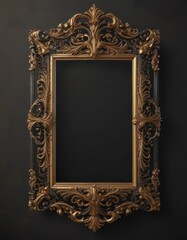 Elegant black & gold ornate frame with shimmering details , background, black