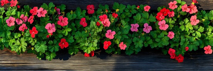 Fototapeta premium Vibrant flowers in a wooden planter box