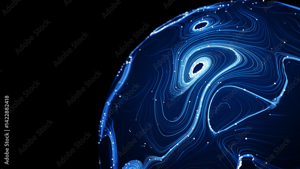 Poster abstract 3d sphere with interconnected lines and nodes, symbolizing a big data futuristic digital ne