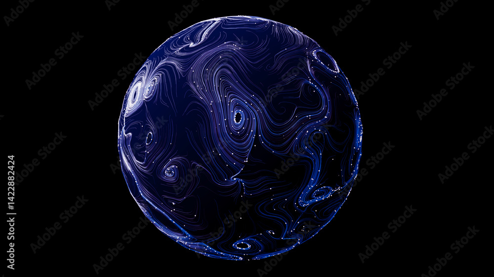 Poster abstract 3d sphere with interconnected lines and nodes, symbolizing a big data futuristic digital ne