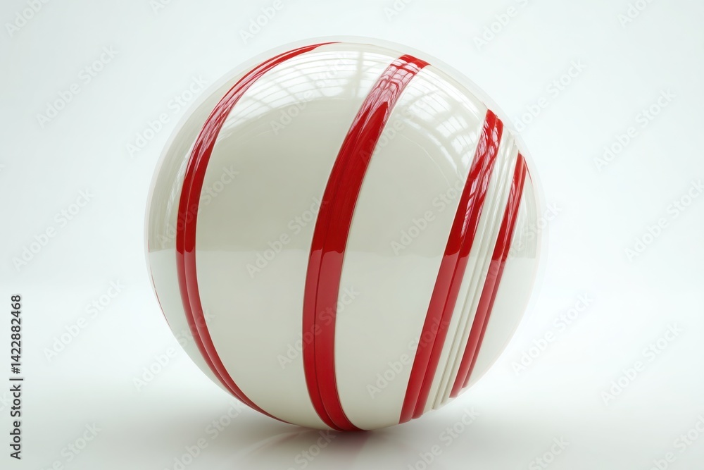 Aufkleber close up of a white sphere with red stripes on a white background in a studio setting and lighting