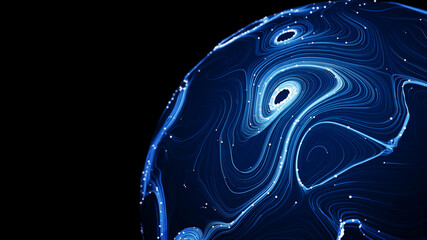 Abstract 3d sphere with interconnected lines and nodes, symbolizing a  big data futuristic digital network .Digital  Artificial Intelligence  background with particles. 3D wireframe geometric sphere.