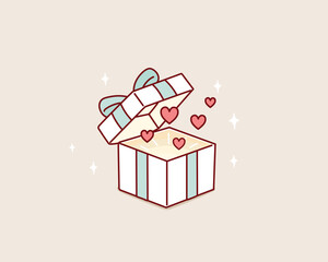 Open gift box with hearts. Vector illustration for Valentine's Day and romantic concept. Hand drawn style vector design illustrations.