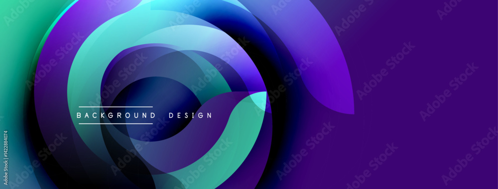 Poster abstract swirling layers, vibrant purple, blue, teal hues. modern design, smooth gradients create dy