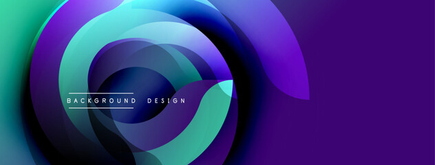 Abstract swirling layers, vibrant purple, blue, teal hues. Modern design, smooth gradients create dynamic visual effect. Background suggests technology, innovation.