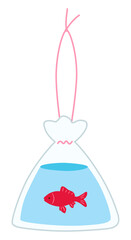 夏祭りの金魚のベクターイラスト。素材、袋、屋台、金魚すくい