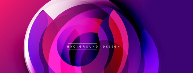 Abstract circular layers create vibrant gradient background. Pink, purple, blue hues blend seamlessly, forming modern design element. Smooth transitions offer dynamic visual experience.