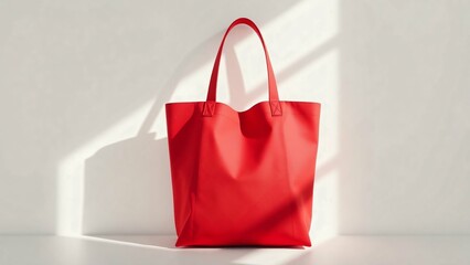Red colour tote bag mock up with white colour background