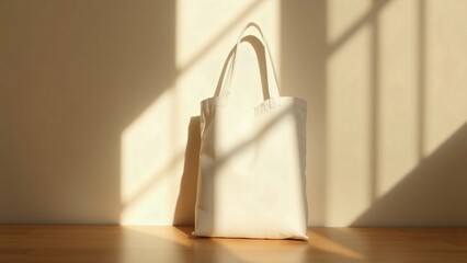 Cream colour tote bag mock up with cream colour background