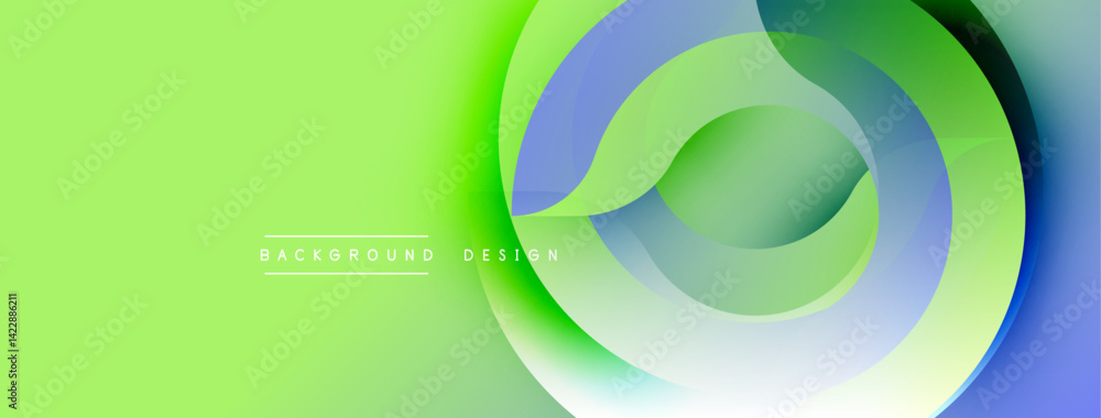 Poster Abstract layered shapes create dynamic visual flow. Green, blue hues blend smoothly. Modern design evokes energy, movement, depth. Minimalist aesthetic suits various applications.