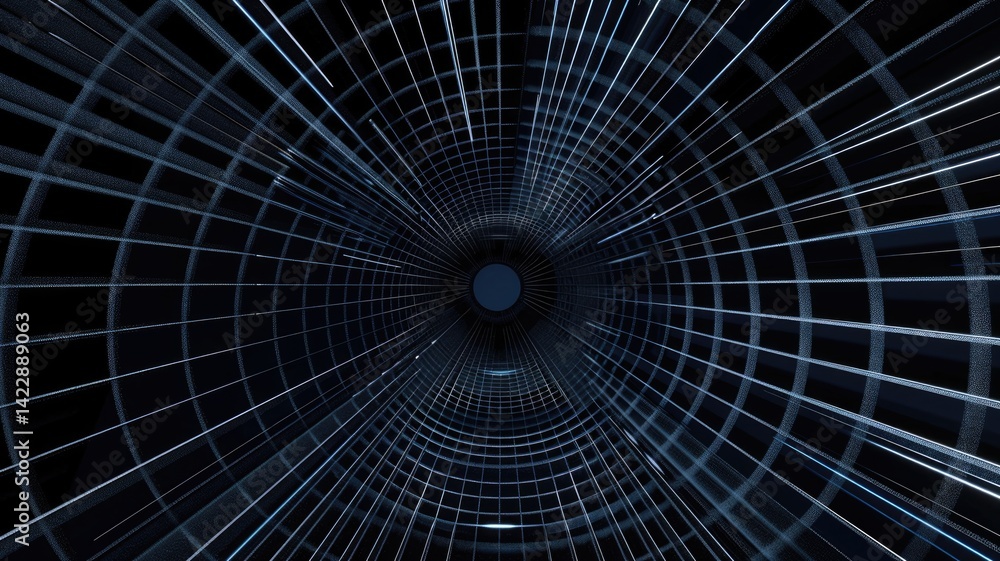 Poster glowing blue planet with orbiting rings on a dark starry background. abstract artwork of 3d renderin
