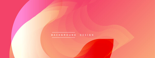 Abstract gradient background. Soft pinks, oranges, reds blend smoothly. Overlapping shapes create dynamic visual flow. Minimalist design suitable for digital projects.