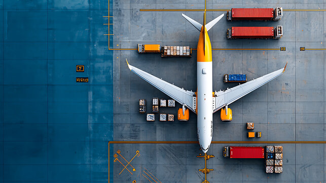 Aircraft loading operation at airport cargo terminal aerial view industrial scene efficient logistics management