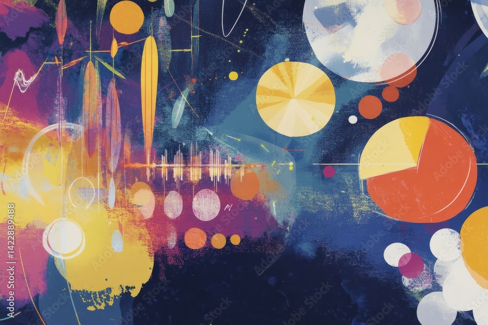 Poster a colorful painting of a galaxy with many circles and lines. symbolizing the intersection of big dat