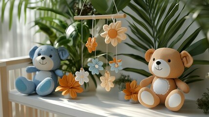 Cute animal figurines and potted plants home decor image