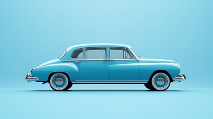 Obraz premium Vintage Blue Car on a Bright Background for Retro Style Imagery