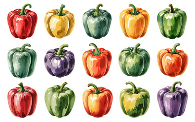 Colorful Bell Pepper Assortment in Watercolor Style