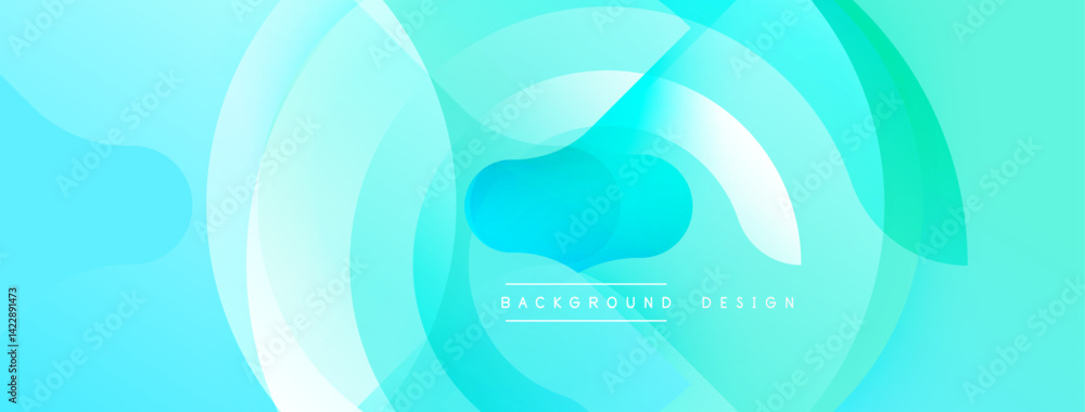 Poster Abstract fluid shapes, turquoise hues dominate. Overlapping circles create dynamic composition. Soft gradients suggest movement, modern design element. Minimalist aesthetic.