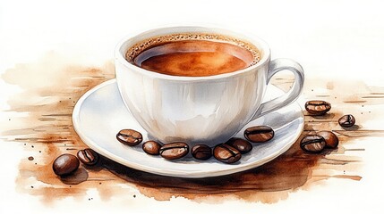 cup with coffee clipart creative generative watercolor illustration detailed illustration - stock photo
