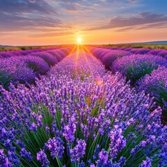 Fototapeta premium Sunrise over lavender field