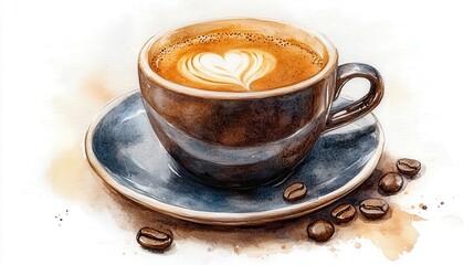 cup with coffee clipart watercolor art illustration detailed illustration - stock photo