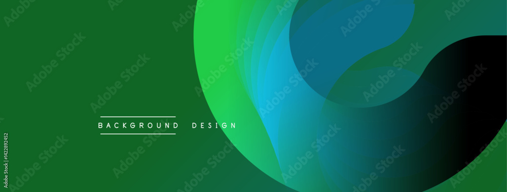 Poster Abstract background features flowing layers. Green transitions into blue, creating dynamic visual effect. Modern design suitable for digital projects, presentations.