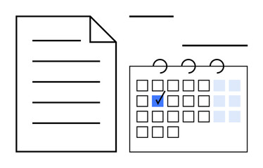 Document beside calendar with ticked date highlights task management, scheduling, planning, and organization. Ideal for productivity, deadlines, reminders, daily planner, efficiency time management