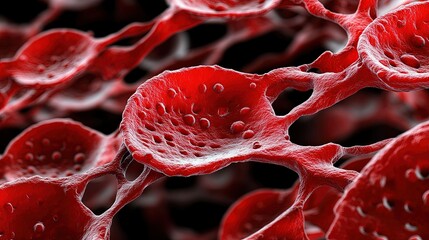 Detailed Close-Up of Human Blood Cells with Red and Black Background