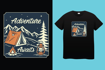 typography slogan with beach camping graphic vector illustration