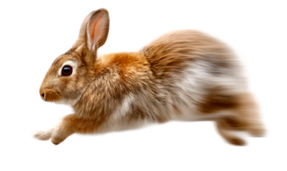 Brown rabbit in motion with blurred fur effect Isolate on Transparent Background, cutout, png
