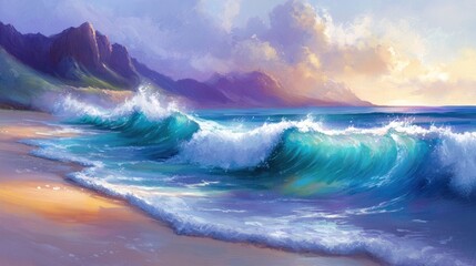 Coastal waves at sunset, tropical beach