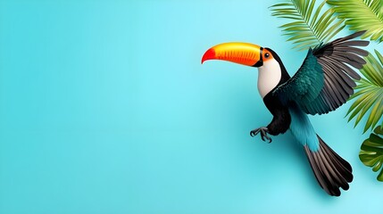 Vibrant Toucan with Colorful Beak Against Tropical Background