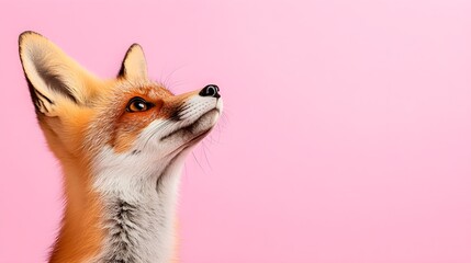 Close-Up Portrait of a Fox Against a Pink Background