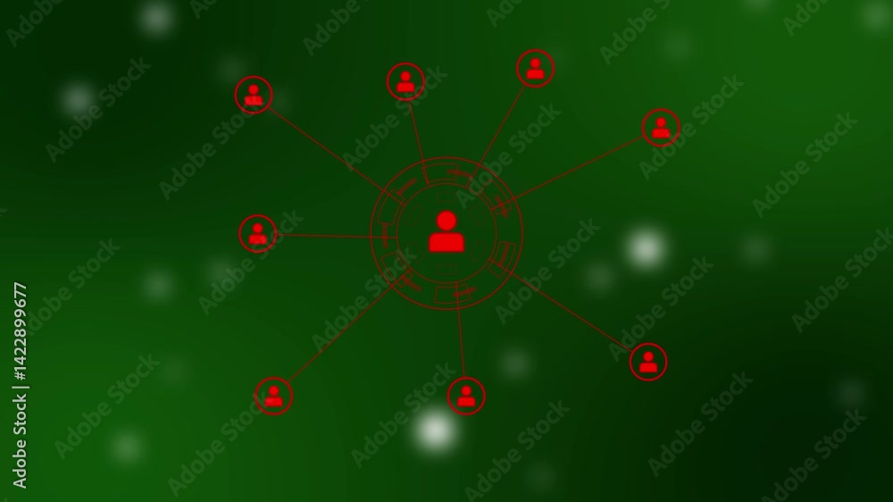 Poster network connection structure with red people icons on a green blurred background