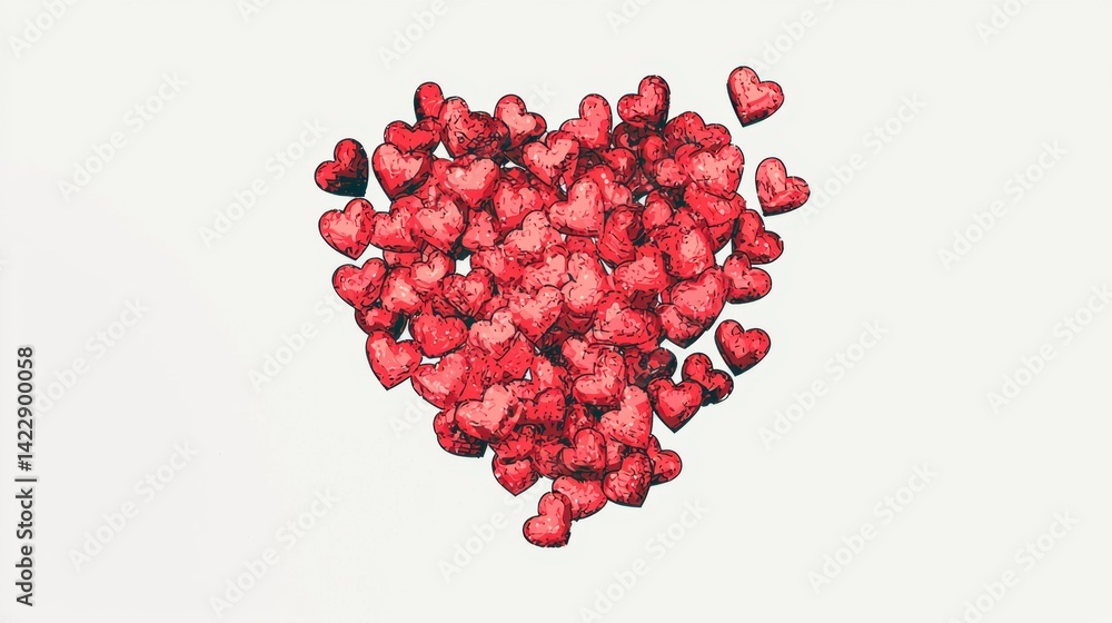 Poster heart shapes in red color arranged in a heart pattern on white background