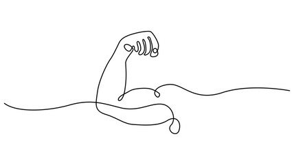 A minimalist, Continuous one line drawing of a flexing bicep.