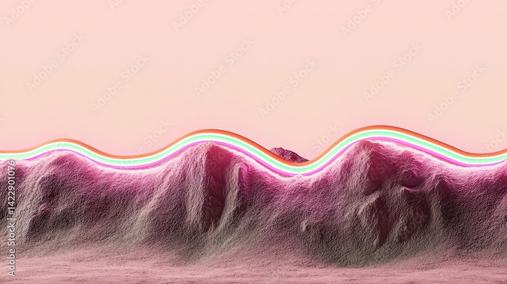 Poster colorful abstract landscape with waves and soft textures in background