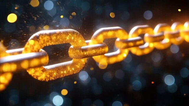 Glowing gold chain breaking apart with sparks