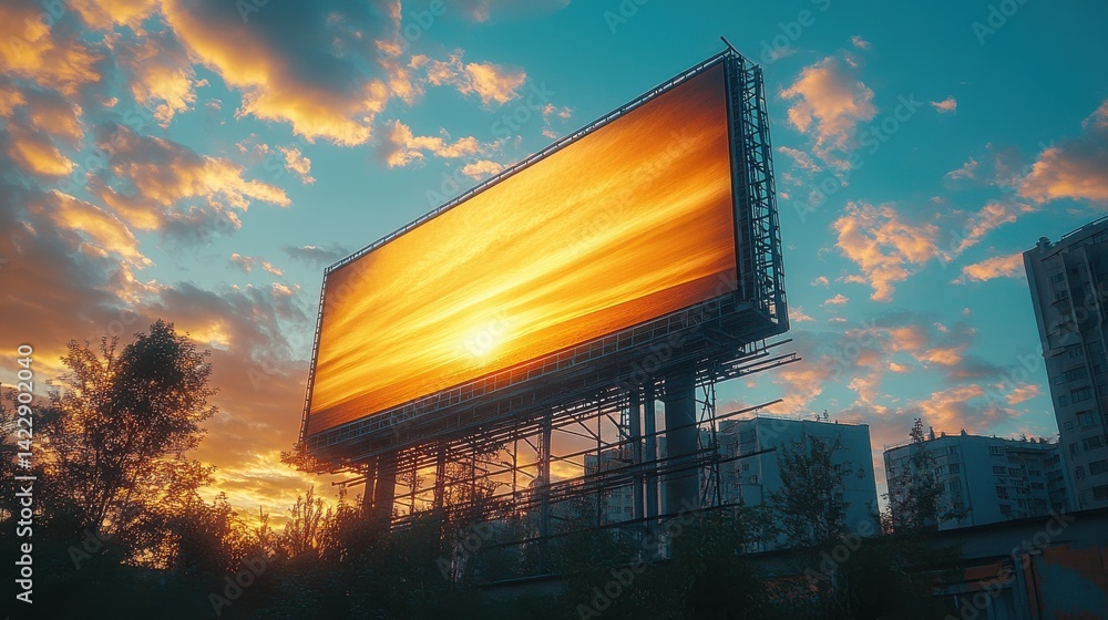 Poster empty billboard on the building blank mock up - image stock