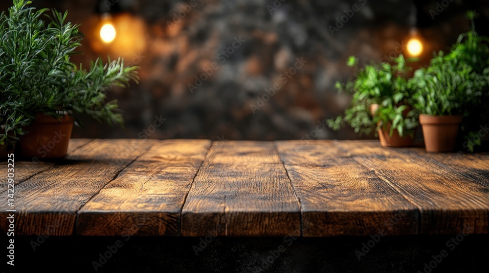 Poster empty old wooden table background - image for design