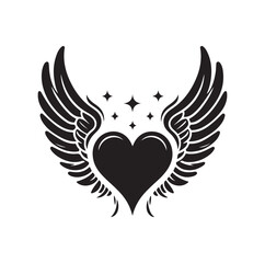 Angelic Heart Wings of Love silhouette vector illustration