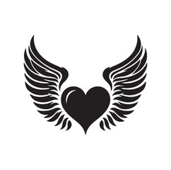 Obraz premium Angelic Heart Wings of Love silhouette vector illustration
