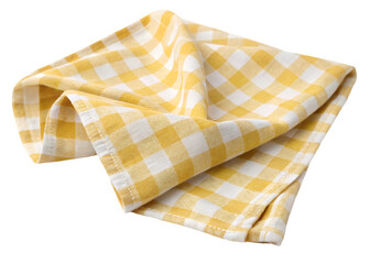 Transparent PNG available
Crumpled yellow and white checkered gingham cloth napkin with natural folds and wrinkles, casual kitchen or picnic textile detail, isolated on transparent background.